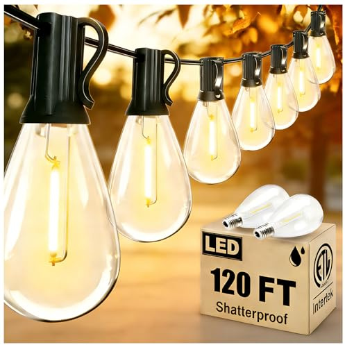 REEMEER 120FT Outdoor String Lights, Ultra Long Waterproof 30+2 Shatterproof Bulbs Led Outside Patio Lights for Porch Deck Garden Backyard Balcony Wedding Party Decor