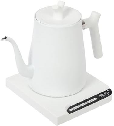 RjcdOPL Bouilloire à Col de Cygne 1L, Bouilloire Électrique Inox à Long Bec, Contrôle Température 7 Positions, 1000 W, Anti-séchage, Design Moderne, Idéale pour Thé et Café (Blanc)