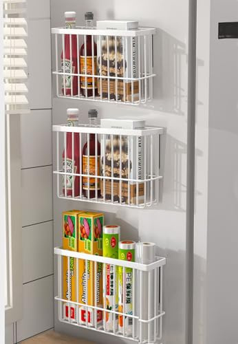 EigPluy 3 Stück Küchenschranktür-Aufbewahrungsbox,Selbstklebendes Wandmontierte Aufbewahrungsbox, Schrank/Badezimmer/Kühlschrank Kleine Gegenstände Organizer Aufbewahrungsboxen (Weiß3)