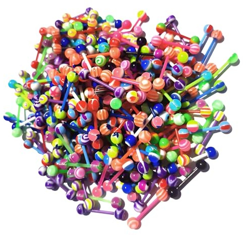 Tongue Bars, 50 Pcs Tongue Bar Piercing Set, 1.6x16mm Bar Size, 6mm Ball Diameter, Colorful Tongue Rings Ideal for Personal Style Expression and Gifting (Random Colors)