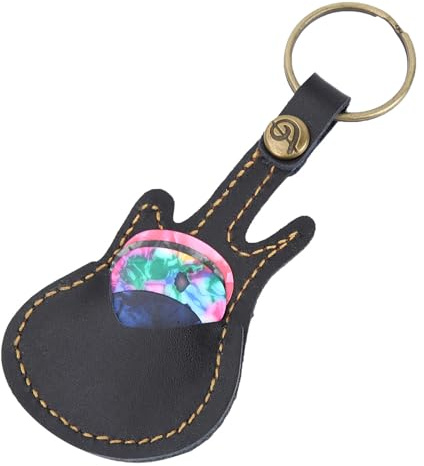 Haosie Leather Guitar Pick Holder, Black Guitar Accessories, Plectrum Holder with 5 Picks, Portable Pick Case for Musicians, Gigs, Practice