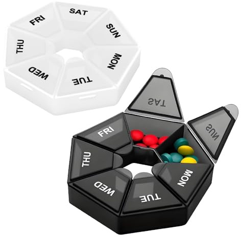 Tablettenbox 7 Tage – 2 Medikamentenbox 7 Tage, Tablettenbox Geeignet für die Tägliche Einnahme, Supplement Box，Kompaktes Design mit Datumsmarkierung (Pillendose Klein für Unterwegs)