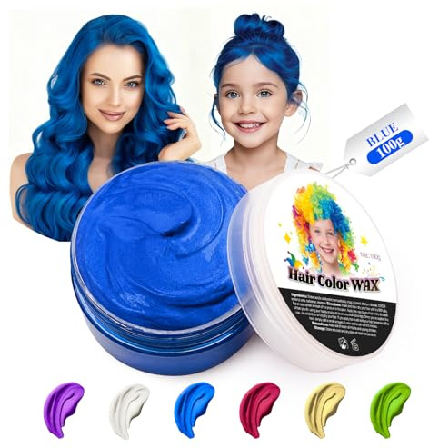 JJKOL Coloration Temporaire Cheveux Hommes et Femmes, Cire Colorante Cheveux Bleu, Pour Carnaval fête Cosplay et Halloween, Effet instantané, Lavable