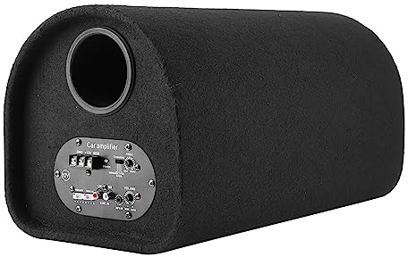 MasYosh Subwoofer per auto, 12 V, forma rotonda, in pelle, con tubo ad alte prestazioni importato per autodio – Modifica audio, facile installazione