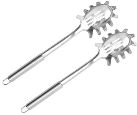FUNNETOYU 2 piezas Cuchara Pasta Acero Inoxidable Utensilio Servir con Mango Colador Espagueti Versátil para Cocina y Buffet