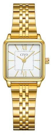 CIVO Armbanduhr Damen Retro Damenuhr: Elegant Quadratisch Analog Gold Edelstahl Wasserdicht Kleine Uhren - Geschenke für Mama Frau Freund