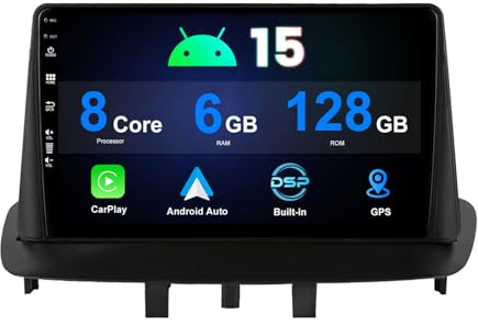 MISONDA 6G+128G Stéreo Autoradio Android 15 para Renault Megane 3 (2009-2014) -9 Pulgadas IPS- Cámara y Mic con GPS Navigation+DSP+Carplay+Android Auto Soporte BT5.0/WLAN/SWC/Dab/RDS/FM