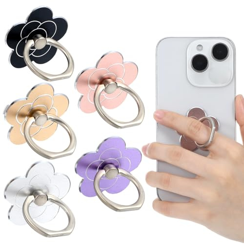 Ouligay 5 Stück Handy Ring Halterung Handy Blumen Fingerring Griffe Ständer Handyring Ringhalter für Handys 360-Grad-Drehung, Handyringhalterung Finger Tragbarer Ring Für Handyhülle für Handys Tablets