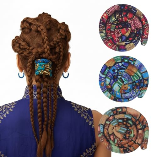 Spiral Hair Ties 3-Pack - Colorful Boho Hair Accessories for Thick & Curly Hair, No-Crease Elastic Bands for Braids, Dreadlocks & Ponytails