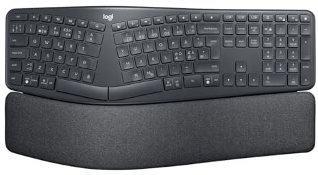 Logitech Ergo K860 kabellose ergonomische Tastatur – Handballenauflage, Geteilte Tastatur, Bluetooth und USB-Verbindung, für Windows/Mac, Skandinavisch QWERTY-Layout - schwarz 【Bulk - ohne Verpackung】