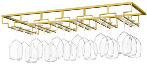 Nuovoware Portabicchieri da vino, 6 file, oro chiaro | Portabicchieri da incasso sotto pensile, portabicchieri da vino, per bar e pensili da cucina
