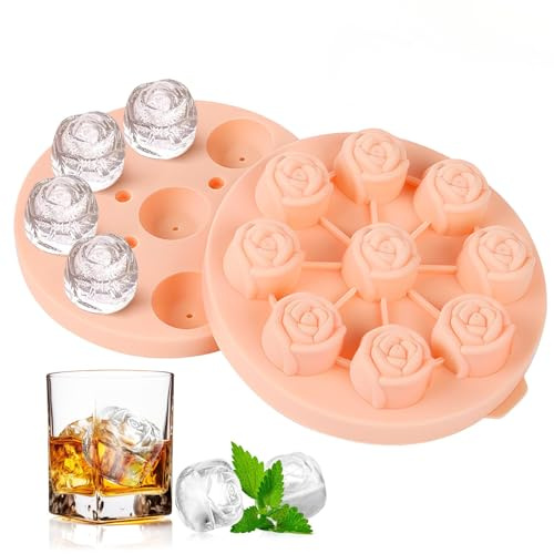 PTaizjjz Silikon Eiswürfelform Rose, 9 Fach Silikon Eiswürfelbehälter Mit Deckel Rose Ice Tray Eiswürfel für Gefrierschrank, Whiskey, Wein, Cocktails, Säfte, Bourbon & Mimosas