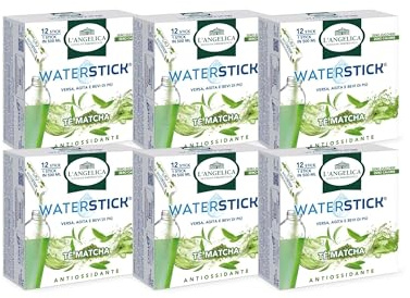 L'Angelica, Waterstick Antiossidante, Gusto Tè Matcha, Contrasta la Stanchezza Fisica e Mentale, Zero Zuccheri, Zero Calorie, Senza Glutine, Lattosio, Vegano, 6 Astucci da 12 Stick