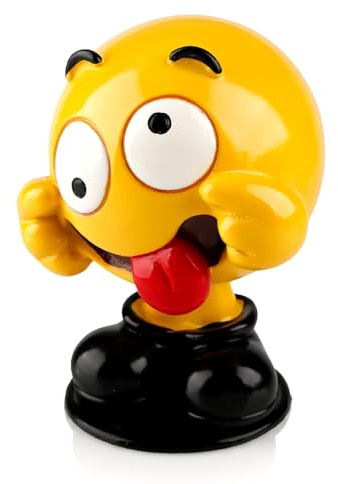 wellrun Funny Car Bobblehead Figurine,Cute Yellow Emoji Nodding Head Doll for Dashboard Decor,Creative Shaking Toy Ornament for Office Desk,Bedroom,Living Room Shelf