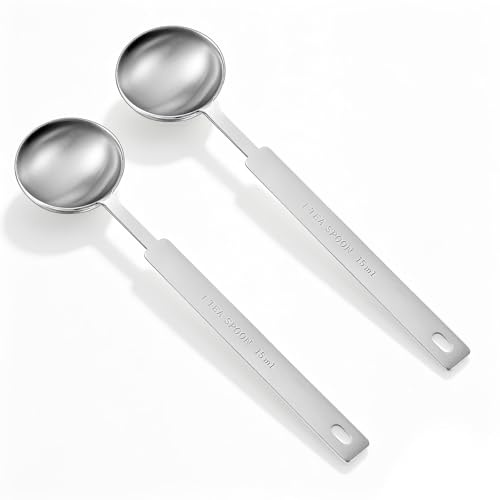 2Pcs 15ml Tablespoon Measuring Spoon Coffee Scoop for Ground Coffee 1 Tbsp Scoop Long Handle Spoon Measure Scoop for Cooking Baking, Stainless Steel, Silver