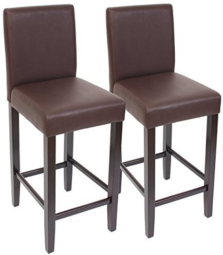 Mendler 2er-Set Barhocker M37 Kunstleder - braun, dunkle Füße