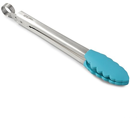 Zeal - Non-Stick Silicone Tongs, with Stainless Steel Handle - Perfect for Cooking, Grilling, BBQ, Serving - BPA-Free Silicone, Heat Resistant up to 250°C - Aqua Blue.