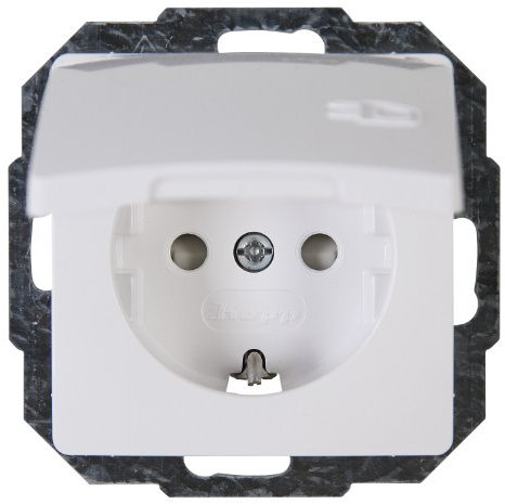 Kopp PARIS Schutzkontaktsteckdose mit Deckel - Arktis-Weiß - 1-fach Einbausteckdose mit erhöhtem Berührungsschutz - IP20 Steckdose mit Klappe - Hochwertige Unterputz-Steckdose 16A / 250V~