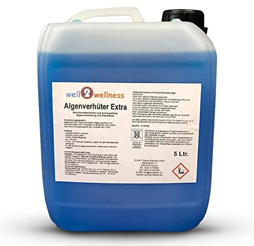 well2wellness Algenvernichter Extra 5 Liter - Hochkonzentriertes Schaumfreies Algizid - Vernichtet Alle Formen von Algen - mit Klärender Wirkung - Lang Anhaltende Formel - Frei von Schwermetallen