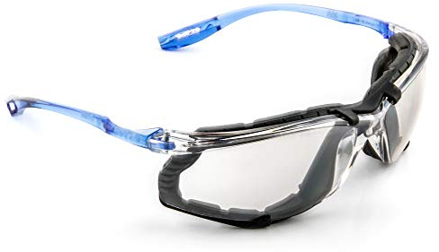 3M Safety Glasses, Virtua CCS, ANSI Z87, Anti-Fog, Indoor/Outdoor Mirrored Lens, Blue Frame, Corded Ear Plug Control System, Removable Foam Gasket, Pack of 1