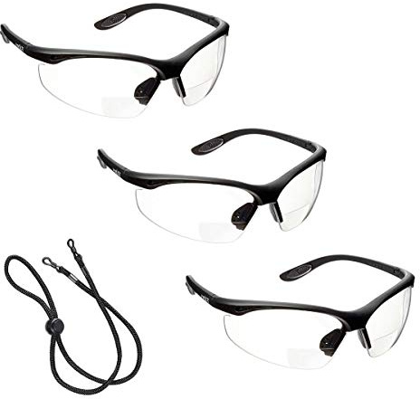 voltX 3 x CONSTRUCTOR Bifocal Safety Glasses +1.5 Clear Lens & Cord | UKCA & CE EN166F Certified - Clear Polycarbonate Lens - UV400 Anti-Fog - Includes Safety Cord