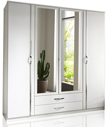 Wimex 78453 Kleiderschrank/ Drehtürenschrank Duo, 4 Türen, 2 Schubladen, 2 Spiegel, (B/H/T) 180 x 198 x 58 cm, Weiß