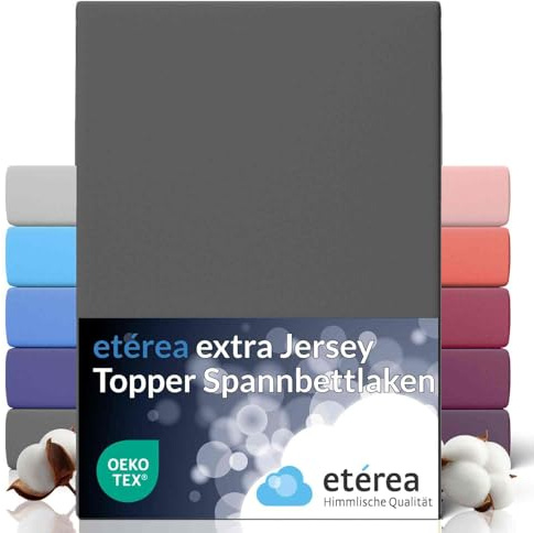 etérea Premium Topper Spannbettlaken 180x200cm – 200x220cm Anthrazit – extra Jersey Spannbetttuch bis 10cm Höhe und 220 cm Länge – 160 g/m² schwere gekämmte Baumwolle – Topper Bettlaken