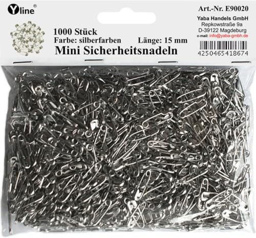 1000 Stück Mini Sicherheitsnadeln klein, Silber ca.15 mm, Sicherheits- Nadel Nadeln, E90020