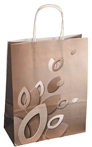 250 Papiertragetaschen Einkaufstüten Tragetaschen aus Papier 22+10x28cm 90g/m² mit Kordel mit Neutralmotiv Brownie
