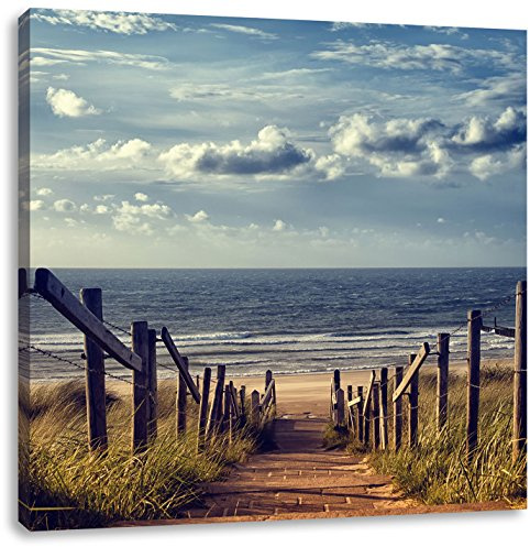 Pixxprint Weg zum Strand am Meer, Größe: 60x60, Leinwandbild Quadratisch, Wandbild, Kunstdruck, fertig bespannt