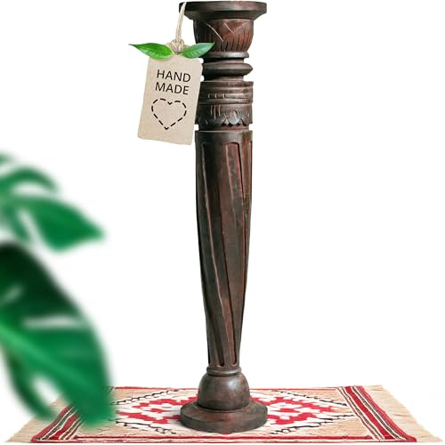 livasia gedrehte Deko Holzsäule 100cm – Antik-Look Podest, Blumensäule, Dekosäule aus Albiziaholz – Balinesische Handwerkskunst, Nachhaltig und Einzigartig (Braun)