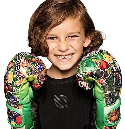 Sanabul Sticker Bomb Kids Boxing Gloves Children & Youth Boxing MMA and Kickboxing Gloves - Dino Jungle, 8 OZ