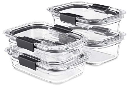 Rubbermaid 8-Piece Brilliance Glass Food Storage Containers with Lids for Lunch, Meal Prep, and Leftovers, Dishwasher and Oven Safe, Clear/Grey