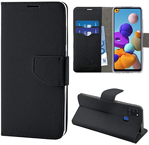 N NEWTOP Cover Compatibile per Samsung Galaxy A21S, HQ Lateral Custodia Libro Flip Chiusura Magnetica Portafoglio Simil Pelle Stand (Nera)
