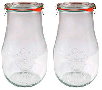 X2 WECK 739 2700ml Tulip Storage Jars Including Glass Lids, Seals & Clamps for Sourdough, Preserving, Canning, Yoghurt, Kimchi, Jam