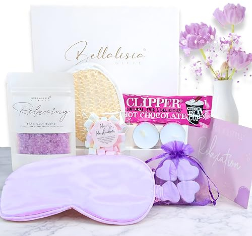 Pamper Kit for Women, Hug in a Box Birthday Gifts for Relaxation, Self Care Pamper Hamper, Spa Gift Box for Mum, Wife, Girlfriend, Friend, Thinking of You, Christmas Present Bath Salts & Eye Mask Set