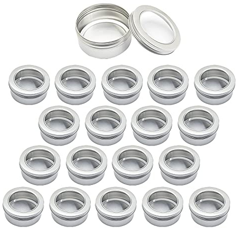 ZEOABSY 50 Stück 150ml Silber Leere Aluminiumdose Aluminium Runde Aludose Blechdosen mit Schraubdeckel Sichtfenster Cremedosen Dosen für DIY Salben Kerze Kosmetik Rasierseife
