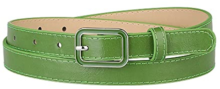 Allegra K Dünne Taillengürtel Rechteckige Dornschließe Skinny Ledergürtel Grün Fit waist 78-95cm/30.7-37.4