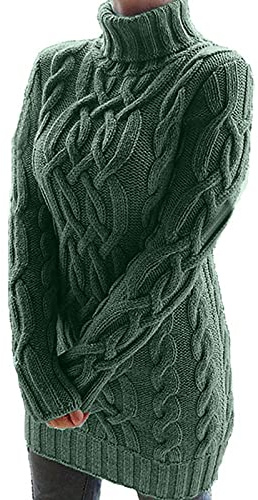 Graceyo Herbst Winter Dick Rollkragenkleid Damen, Einfarbig Rollkragen Langarm Strickkleid, Warm Langarmkleid Strickpulli Kleid, Pulloverkleid Freizeitkleid Knielang, Pullover Kleid Strick Sweater