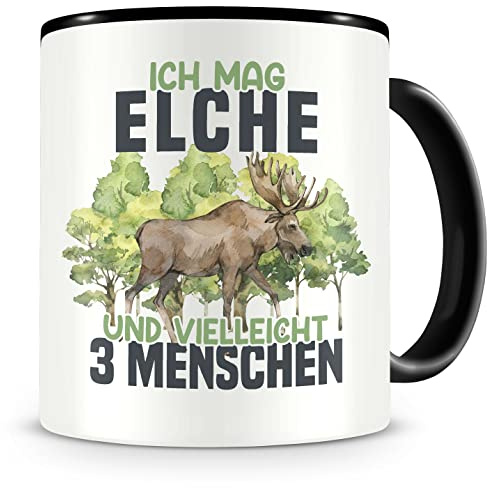 Samunshi® Elch Tasse mit Spruch Ich mag Elche Geschenk für Elch Fans Kaffeetasse Lustige Tassen zum Geburtstag schwarz Keramik 300ml