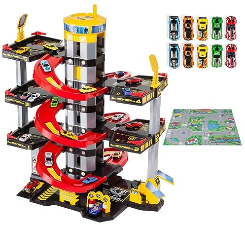 MOLTO | Parcheggio d'infanzia di 6 piani con garage, rampe, lavanderia, ascensore, stazione di benzina e area unta | Include 10 auto + accesori | Giocattoli educativi per bambini | Da 3 anni