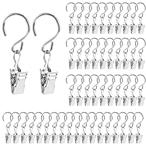 50 Stück Vorhang Clips Gardinen Metall Klammern mit S Haken klammern | für Aufhängen von Vorhängen, Fotos, Hausdekoration, Lampenhaken für Weihnachtsfeier Festival Dekoration (Silber)