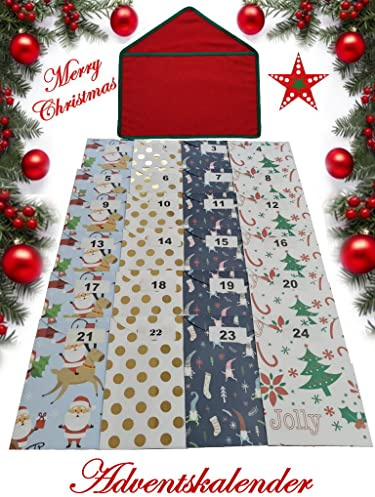 Bellissimo calendario dell'Avvento da riempire fai da te in tessuto composto da busta, sacchetti di carta ed etichette. Set completo di bel regalo di Natale (classico)