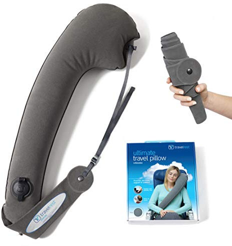 Travelrest Ultimatives Reisekissen für Nacken und Körper, Flugzeug- und Autositze, aufblasbar, platzsparend, zum Schlafen auf Langen Flügen, Nickerchen auf Roadtrips, für Reisen im Auto und Bus, Grau