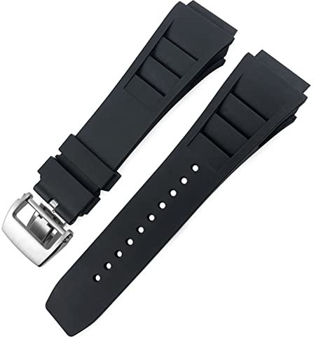AEMALL Gummi-Uhrenarmband 20 mm 25 mm für Richard Spring Bar Silikon Mille Sport Uhrenarmband Weiches wasserdichtes Armband (Farbe: Schwarze Faltschnalle, Größe: 20 mm)