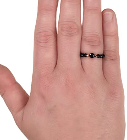 Spinell Ring schwarz - Stretch Ring - elastischer Perlenring - Stapelring