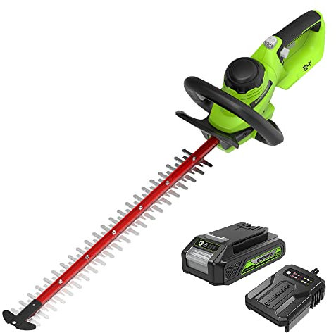 Greenworks Tagliasiepi a Batteria Brushless 24V GD24HT61K2, Lunghezza Lama 61 cm, Diametro Taglio 25.4 mm 3200 spm con Batteria e Caricabatterie 2Ah
