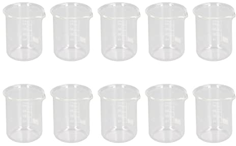 10-teiliges wissenschaftliches Becherglas, 50-ml-Glas-Messbecherset mit niedriger Form, dicker experimenteller Messzylinderbecher mit klarer Standard-Skalenlinie