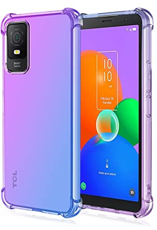 Topme Custodia per Telefono per TCL 403 (6 Inches), Cover per Cellulare con Gradiente di Colore Trasparente in Morbido Silicone TPU - Blu Viola