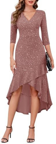 Berylove Damklänningar, festliga aftonklänningar, elegant för bröllop, fiskstjärtklänning, glitter, v-ringad, brudtärneklänningar, Blush, XXL